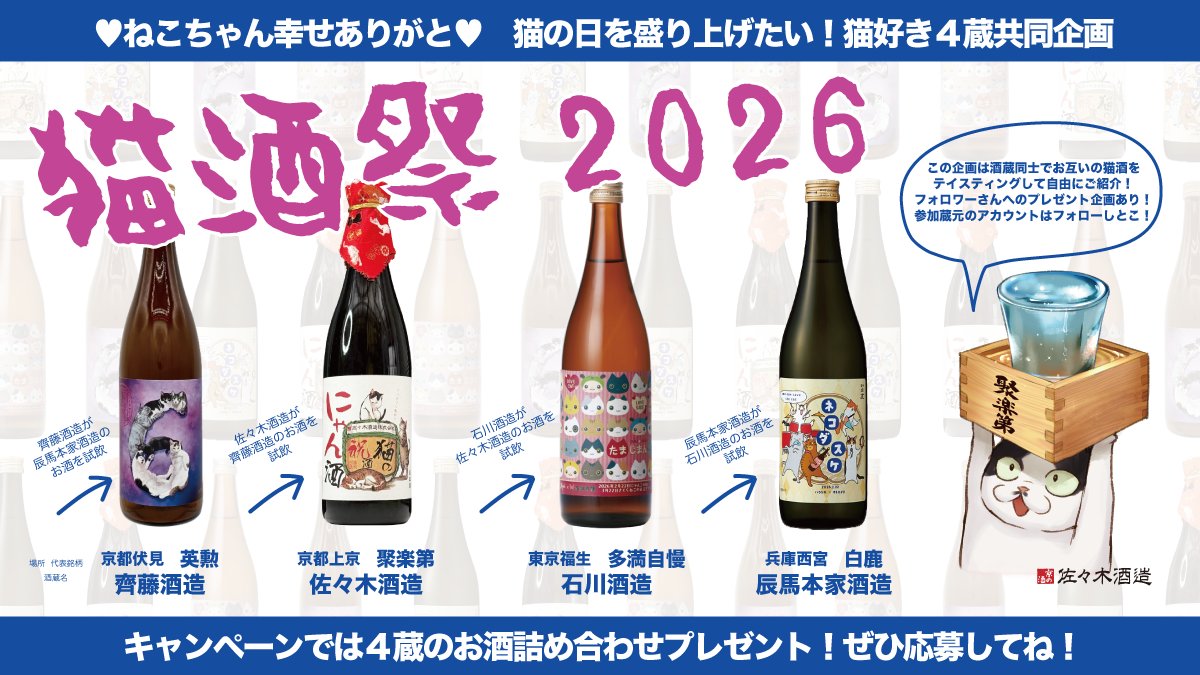 今年も #猫酒祭2026】プレゼント企画では総数にゃんじゅっ(20)本のお酒