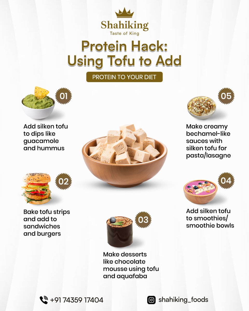 ShahiKing_Foods's tweet image. Adding protein doesn’t mean eating boring food 💡
These tofu hacks fit right into what you already eat — dips, sandwiches, smoothies, sauces, and desserts.
Small changes. Big nutrition wins.

#ProteinHack #TofuLife #HealthyHabits