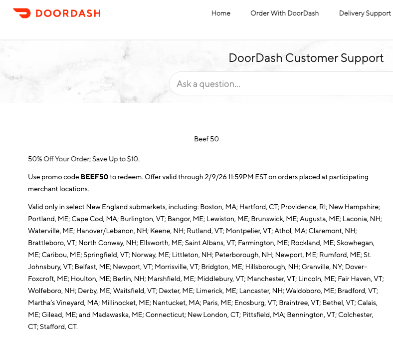 USCCStrategy's tweet image. #DoorDash Promo Codes: 50% Off With Code BEEF50 (New England Only) 
help.doordash.com/consumers/s/ar…