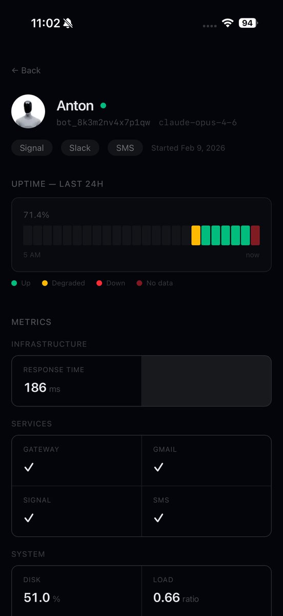 Vibe coded this <a href="/openclaw/">OpenClaw🦞</a> command center for my bot army while driving in the mountains today.
No laptop, just a phone, signal app and wisprflow action button for voice.
It has access to Vercel Supabase Cloudflare AWs CLIs, use agent browser to do e2e testing from <a href="/ctatedev/">Chris Tate</a> to