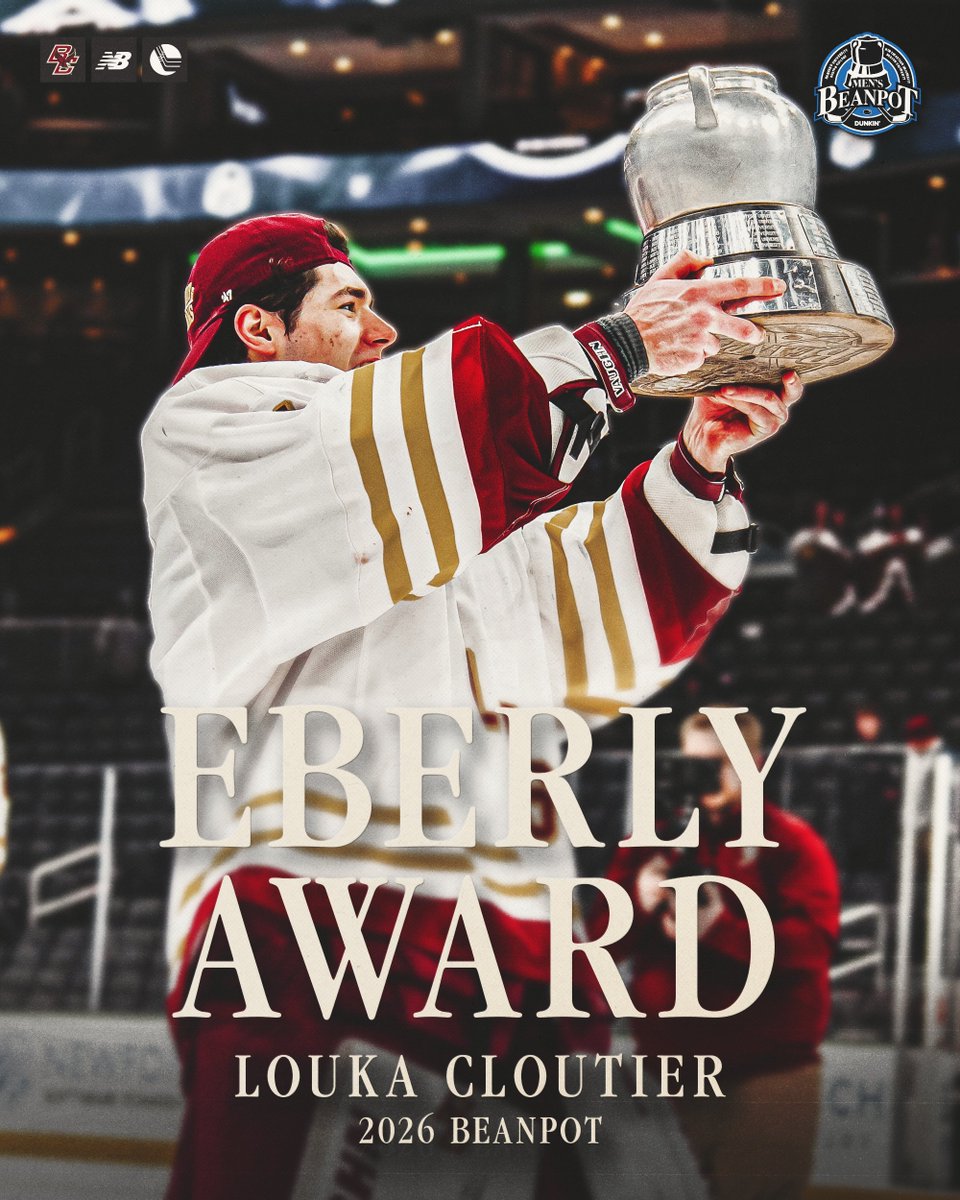 BC_MHockey's tweet image. With the best save percentage in the Beanpot, Louka Cloutier has been named the Eberly Award winner!