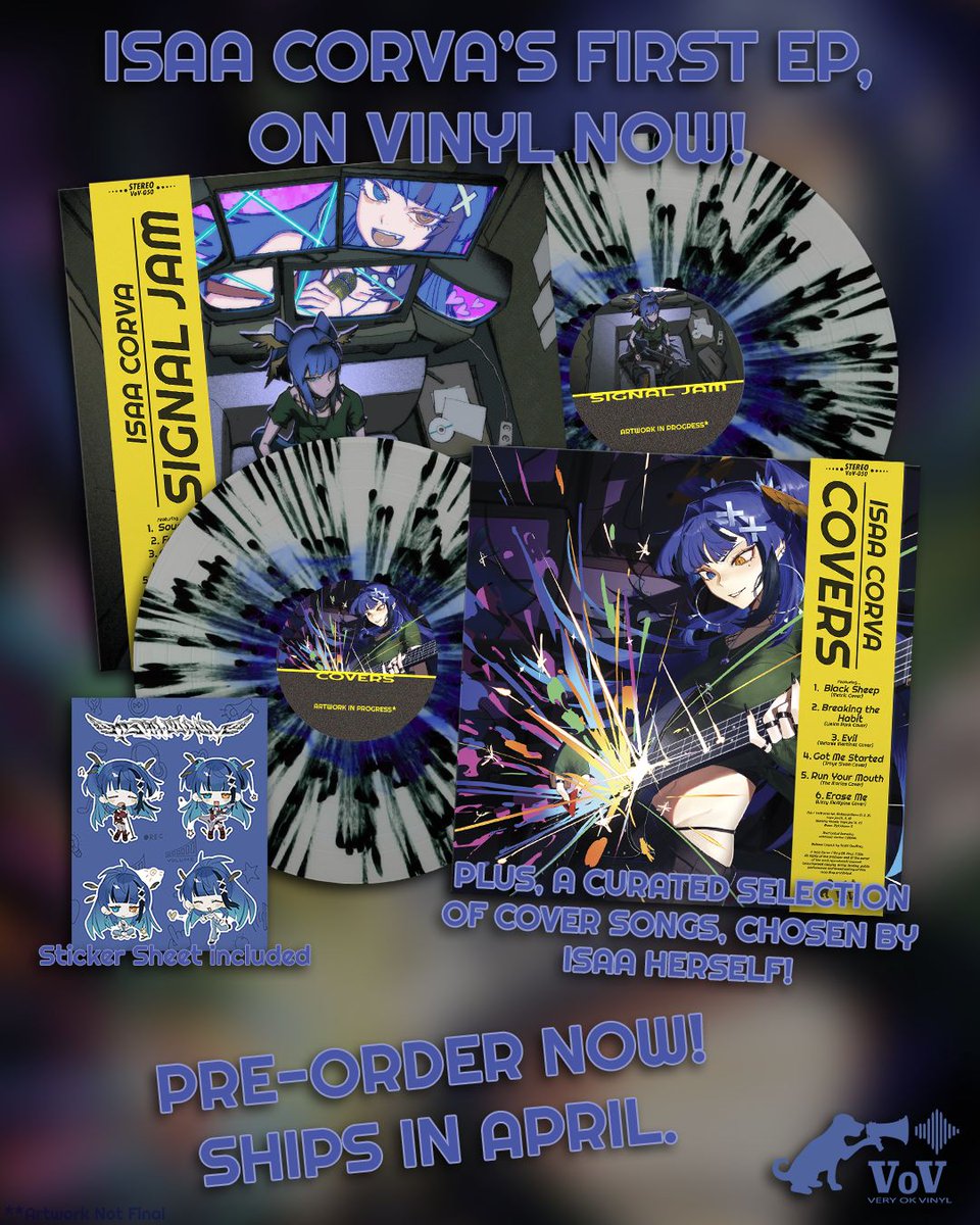 VeryOkVinyl's tweet image. CROWNATION!🐦‍⬛

We have a brand new way to listen to @IsaaCorva's EP, Signal Jam - ON VINYL!
One side Signal Jam, one side a selection of your oshi's covers. 

Vinyl is limited, and up for preorder now, along with the Signal Jam CD!
Link ⬇️⬇️