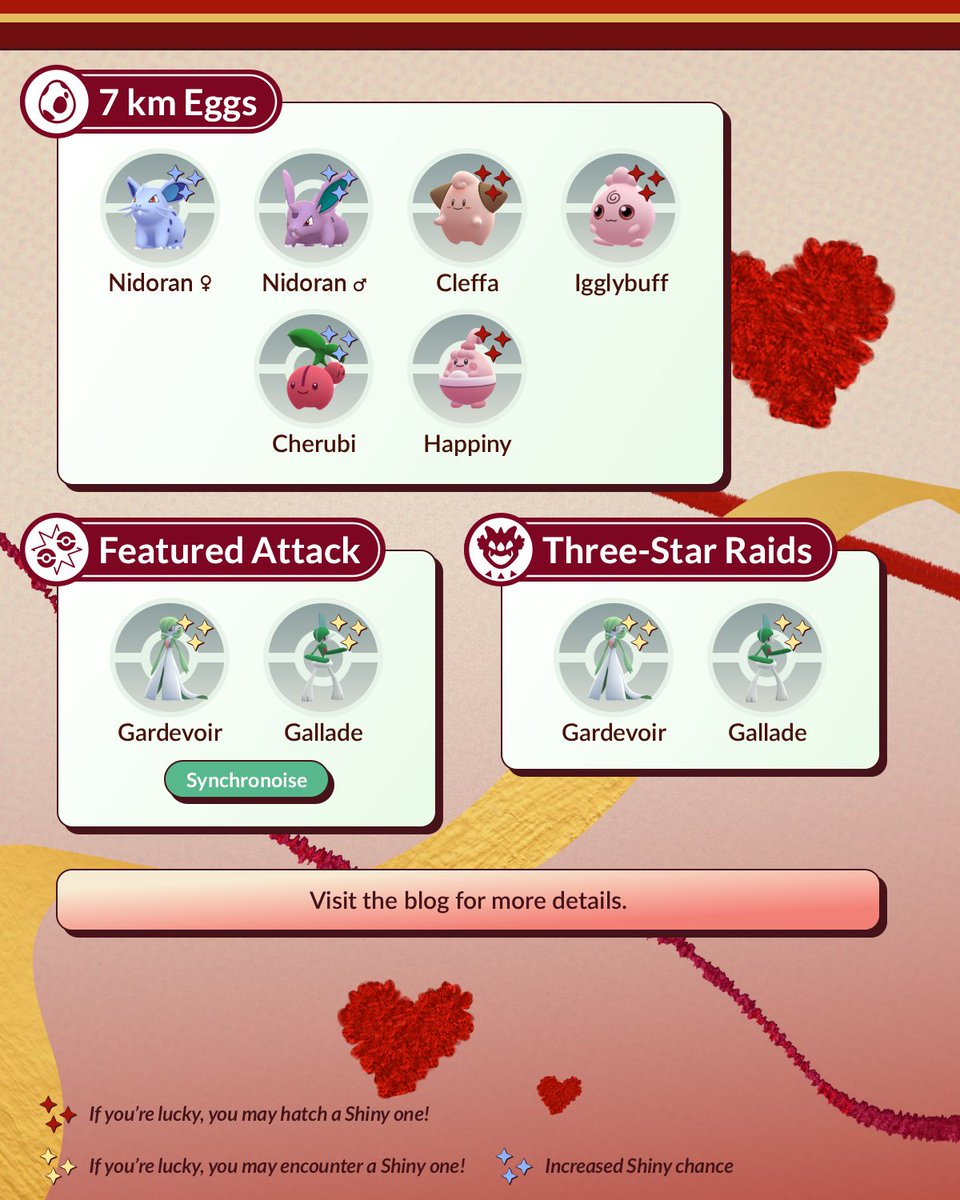 The Valentine’s Day event in #PokemonGO has begun!

Show your Furfrou some love with a fresh trim, and send Gifts to friends to unlock bonuses such as free Timed Research awarding encounters with Spinda with a heart pattern—and more! 😍