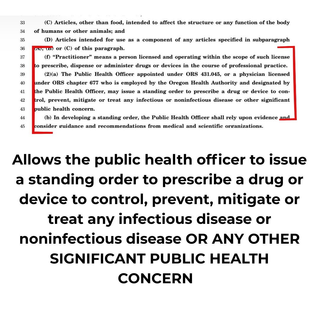 🚨SB1598 gives power to a state public health officer to create a STANDING ORDER which all Oregonians would be subject to. Please submit testimony by 02/11 at 2:30pm oregoncitizen.com/take-action