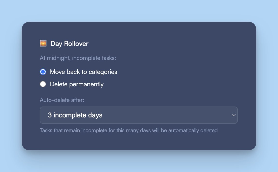 HeyTodayApp's tweet photo. The worst part of a daily planner isn't planning. It's waking up to yesterday's unfinished tasks staring back at you. Hey Today clears the slate at midnight. Tomorrow starts fresh. https://t.co/CEwvirxTmj