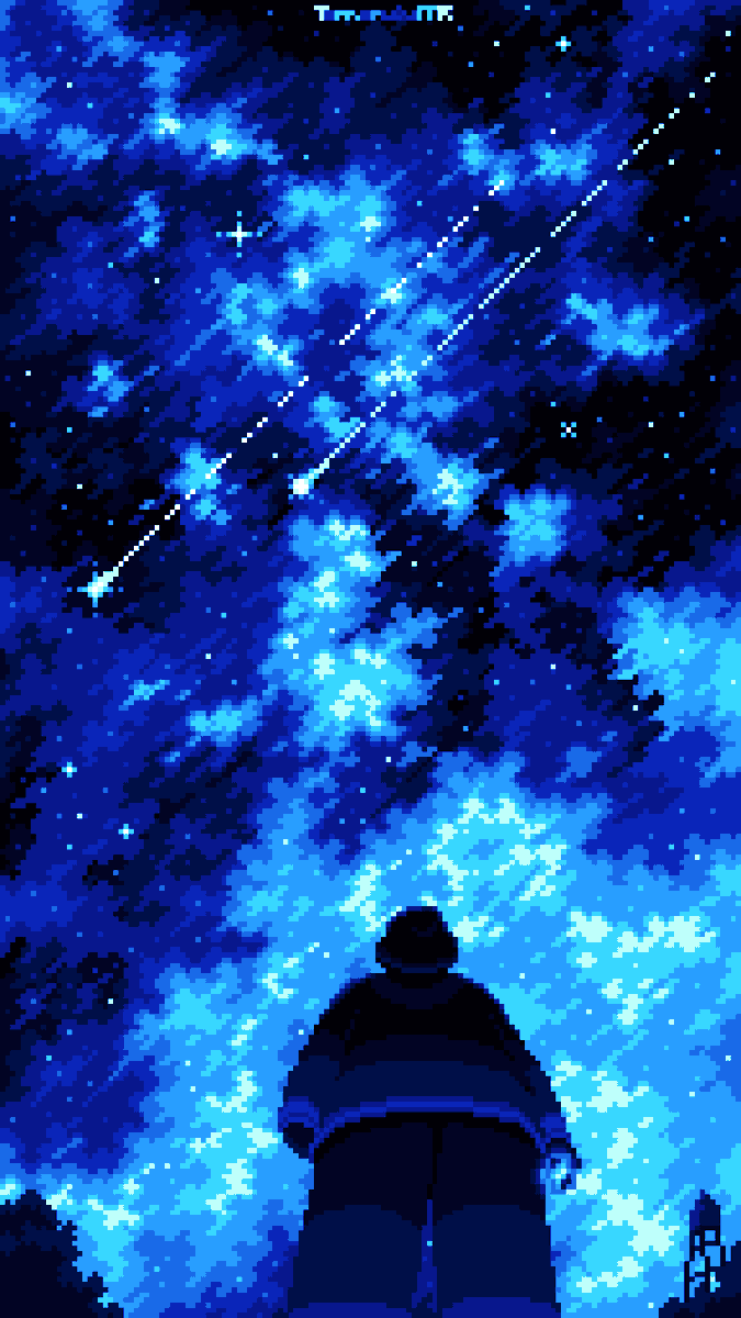 tomorukamr's tweet photo. Sapphire Sky

Thousand of distance, sparkle, millennia of light in the sky. Stretching in the vast universe shining inside endless darkness to say, "Look up and remember! You're not alone!"

#イラスト #ドット絵 #illustrations #pixelart https://t.co/ThSxZ5LAZx
