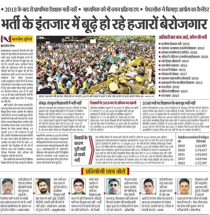 भर्ती के इंतजार में बूढ़े हो रहे बेरोजगार
2018 के बाद से उत्तर प्रदेश में शिक्षक भर्ती नहीं आयी है
#यूपी_बेसिक_बड़ी_शिक्षकभर्ती_दो