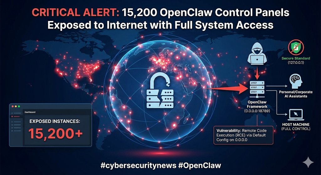🚨 OpenClaw Security Alert

15,200 OpenClaw control panels are exposed online with full system access, allowing RCE attacks.

⚠️ Root cause: default service binding to 0.0.0.0:18789 instead of localhost.

#CyberSecurity #OpenClaw #RCE #InfoSec