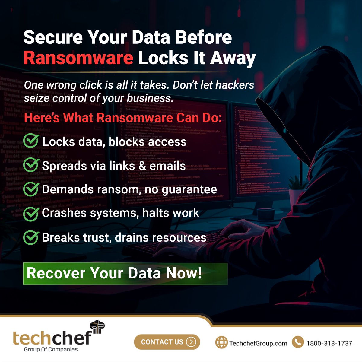 asktechchef's tweet photo. One wrong click can put your entire business at risk—don’t let ransomware win. Book a FREE consultation now at https://t.co/8QxDskKXFW and safeguard your data with trusted experts. 🔐🚀#DataSecurity #Ransomware https://t.co/X4JERNclHg