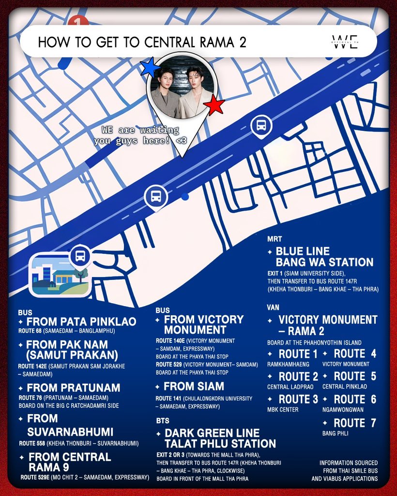 สำหรับแฟนคลับท่านใดที่เดินทางไปงาน  Infinity Medical Clinic  เซ็นทรัลพระราม 2  ด้วยรถสาธารณะ ทางวีออฟทำแผนการเดินทางไปเซ็นทรัลพระราม 2 มาให้ครับ 🫶🏻

#WilliamEst #วิลเลี่ยมเอส 
#WEofficialTH