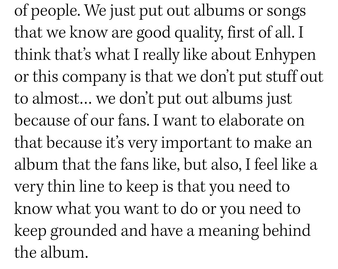 jaeyunfeverr's tweet image. "we don't put out stuff JUST because of our fans" 

so happy #JAKE talked abt this bcs a lot of ppl stick to certain genres to please fans but with enha they always try out smth new and that is so important for artisitc growth which in return fans get introduced to new genres too