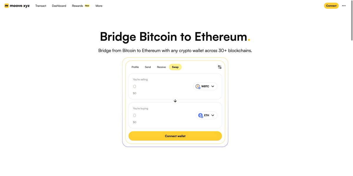 You can do so much on moove.xyz!

Send USDC to your friends
Receive ETH for your business
Swap USDT to SOL
Bridge BTC to ETH
And millions more action!

Your money. Your move.