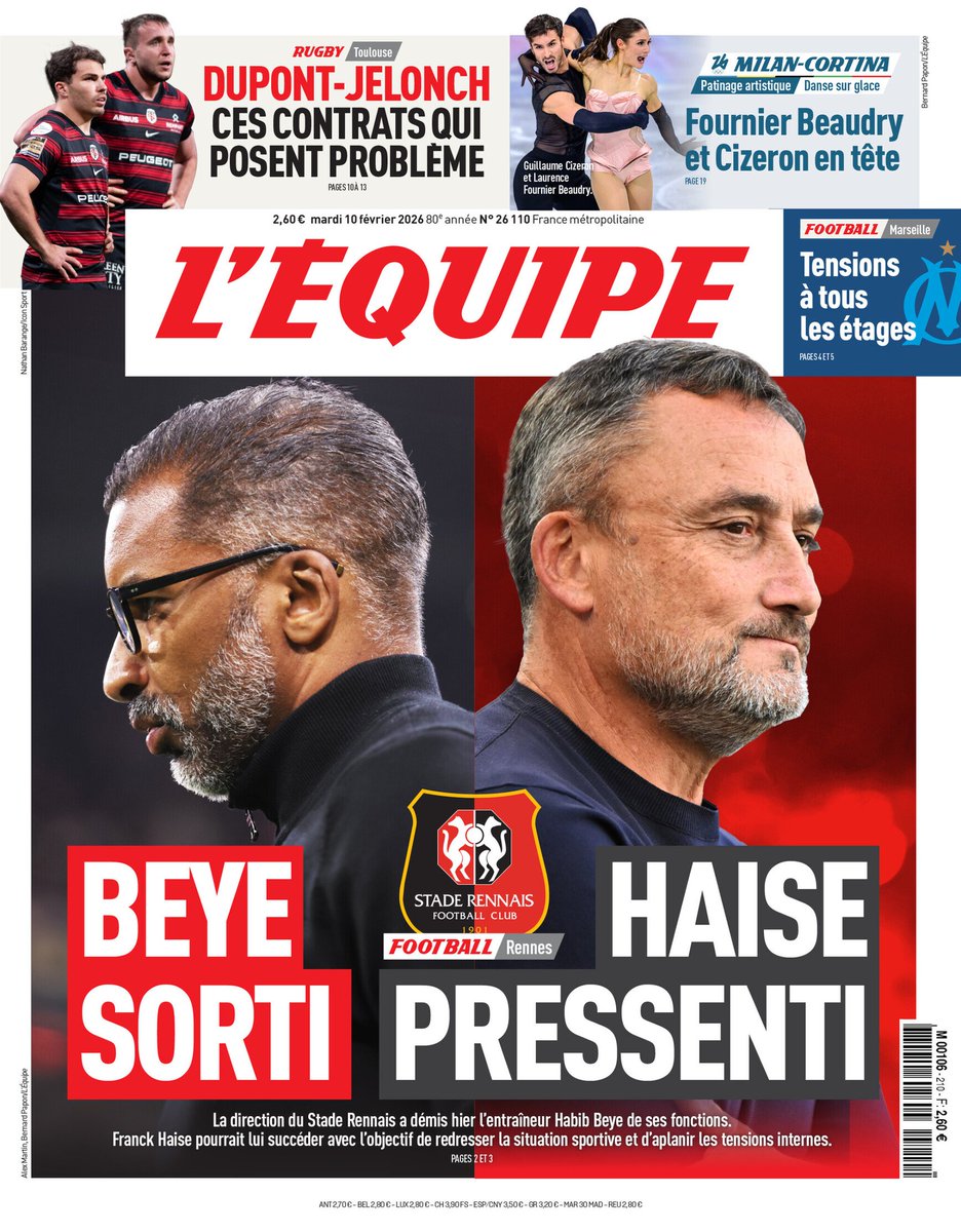 La une de l'Equipe ce matin #SRFC
