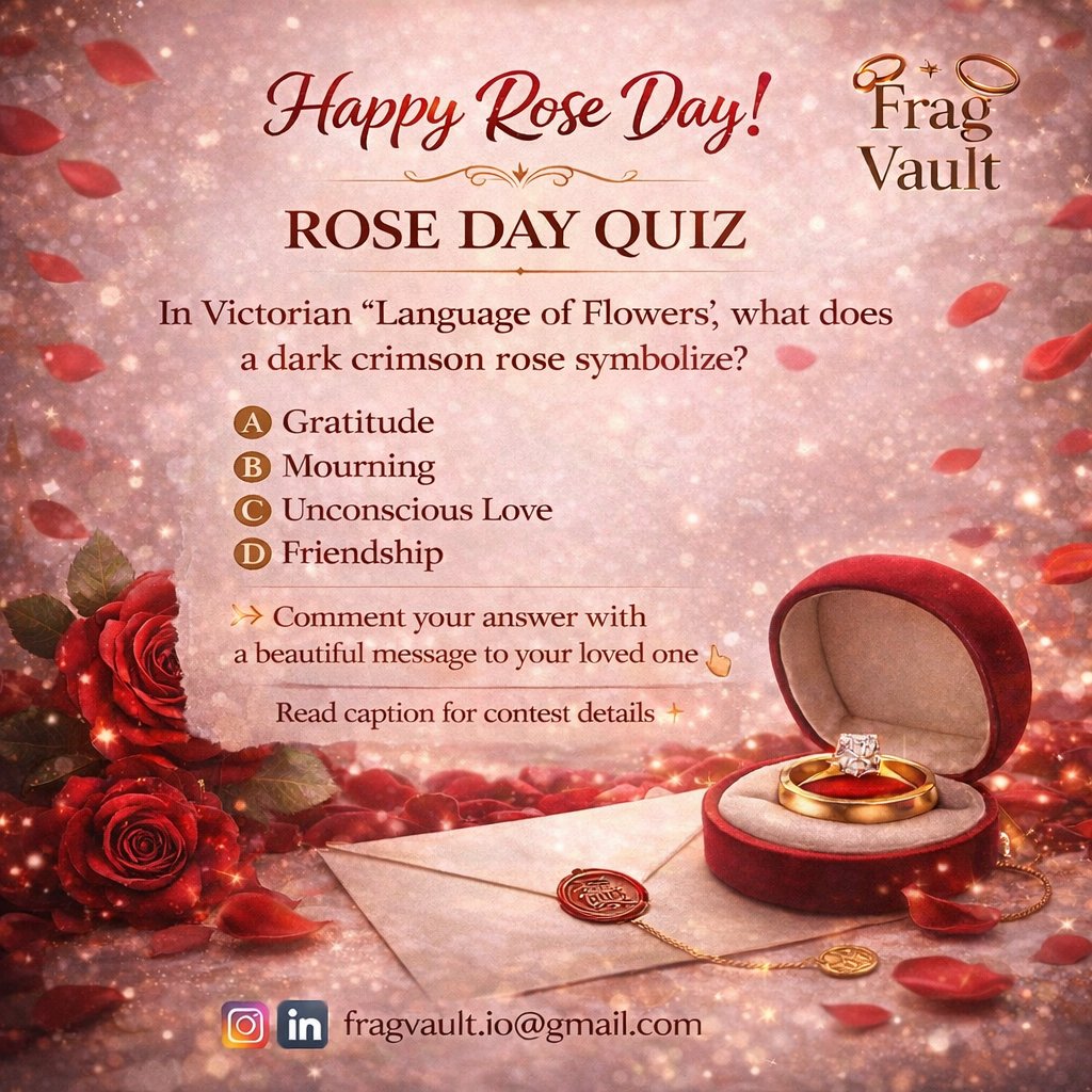 FragVault's tweet photo. 🌹 Happy Rose Day from Frag Vault 🌹
Join our Rose Day Quiz &amp; share your love 💖💍
✔️ Follow @fragvault
✔️ Like ❤️
✔️ Answer in comments
✔️ Add a sweet note 💌

🎁 Win exciting rewards!
📢 Results: 14 Feb
#FragVault #RoseDayQuiz #ValentineWeek #LuxuryJewelry 🌹 https://t.co/7ae5Qh9EWB