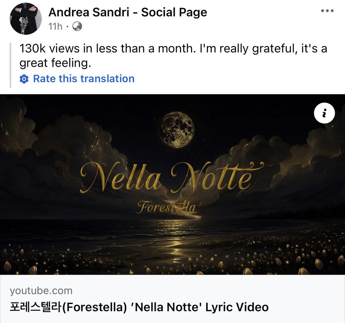 AlwaysH90112108's tweet image. 넬라노떼 작곡가 Andrea Sandri님 페이스북 

‘130k views in less than a month. I'm really grateful, it's a great feeling.’ 

13만에 감사해 하시는 작곡가님 좀더 힘내서 깜짝 놀라게 해드리고 싶다! 에뛰드 준비하며 넬라노떼 리릭 비디오 보러 가요 우리!! 😉