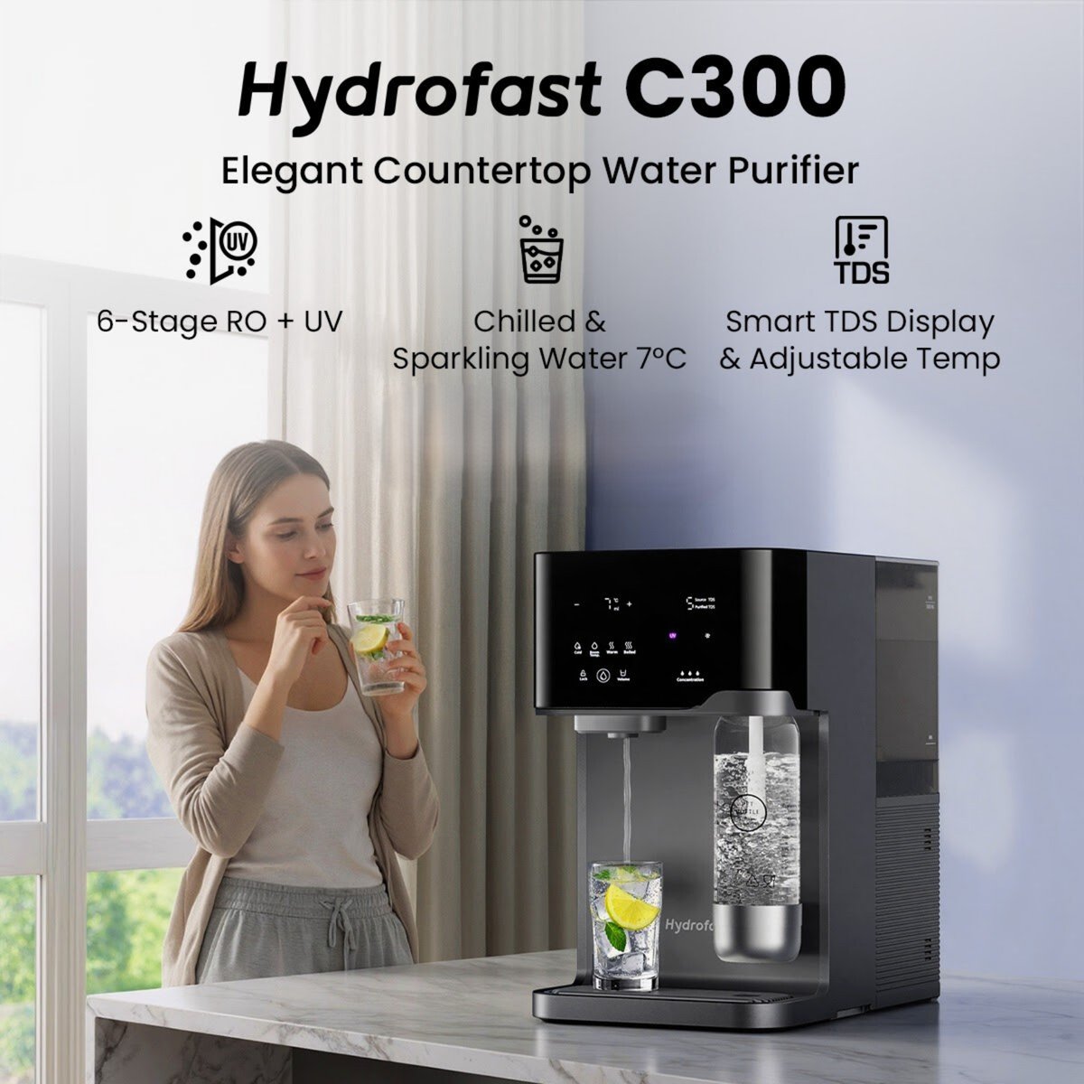 womfriends's tweet image. Discover elegance with Hydrofast C300's sleek black design, smart TDS display, and 6-stage RO+UV filtration. Enjoy chilled, sparkling water with a fresh lemon slice. 
Check now =&amp;gt; geekbuying.com/go/ASEgKVWz
#HydrationUpgrade #PureWater #FreshTaste