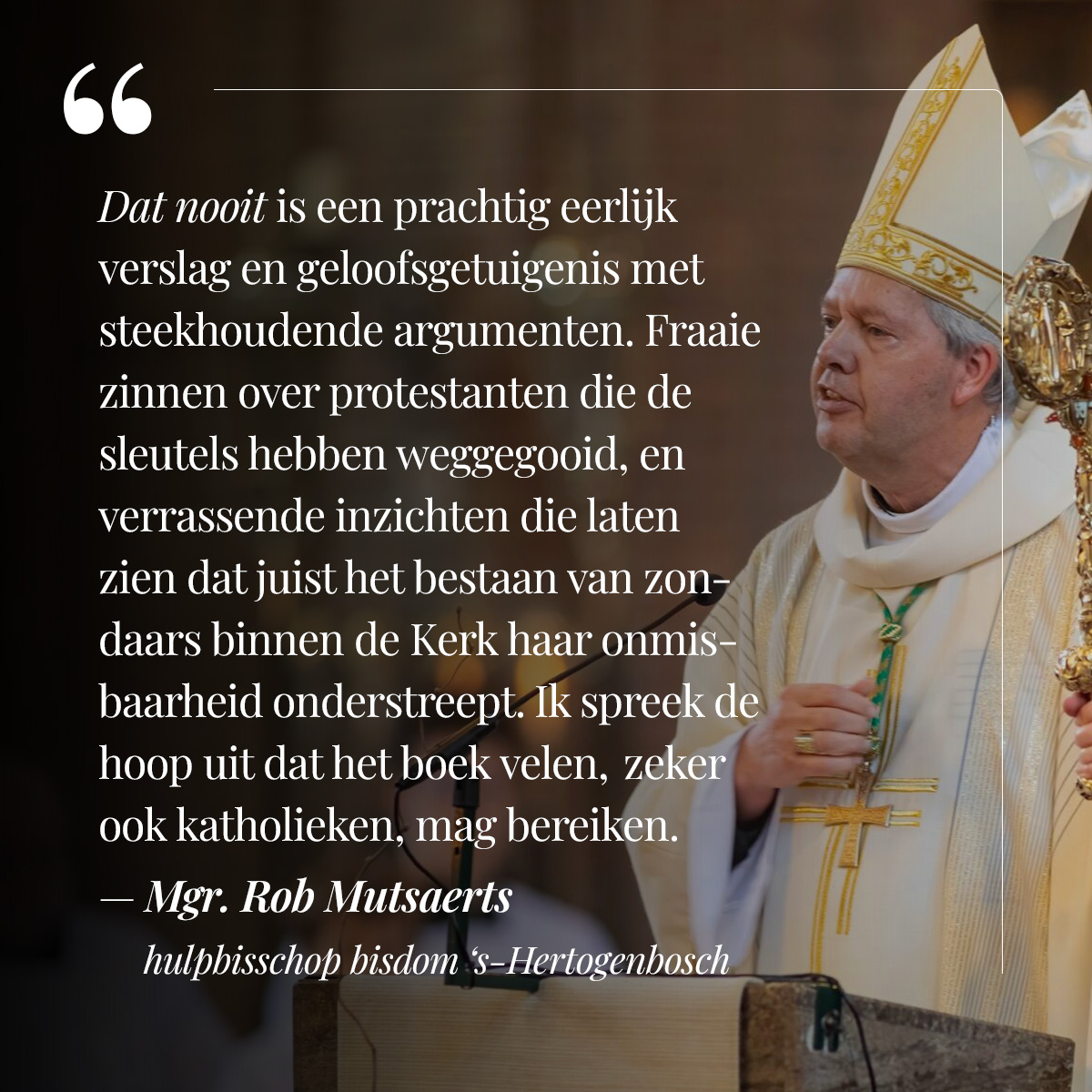 Mooie aanbeveling van Mgr. Mutsaerts voor mijn boek 'Dat nooit'. Lees de eerste hoofdstukken gratis op: joanlindhout.com/dat-nooit