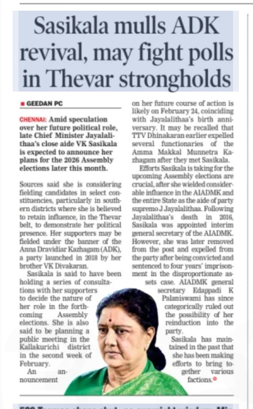 V K Sasikala likely to field her suppoeters under the banner  AnnaDravidar Kazhagam a party previously  launched by her brother V K dhivakaran her focus will be largely on southern districts and fielding candidates against TTV Dhinakaran's AMMk <a href="/dt_next/">DT Next</a>