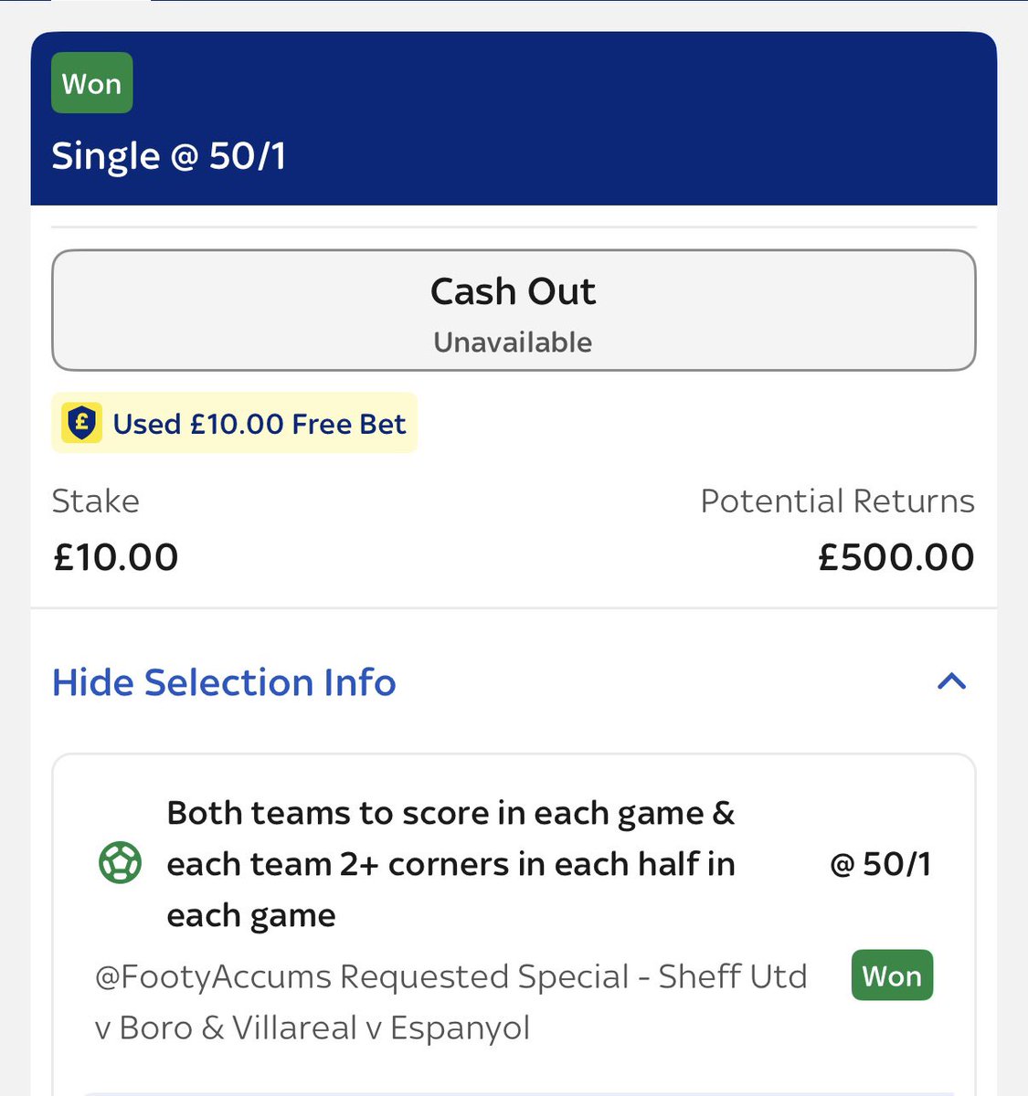 deveritt2cfc's tweet photo. @FootyAccums Nice use of the free bet 👀👀 https://t.co/vxwZFh7kA1