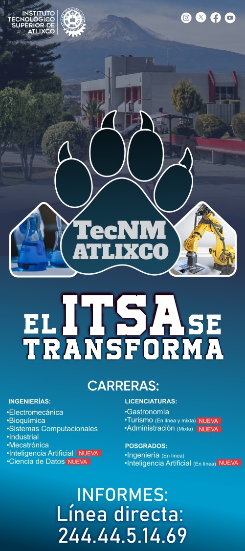 📚El ITSA se transforma. Proceso de admisión 2026 abierto. 📚 
Consulta la convocatoria  aqui: 
atlixco.tecnm.mx/storage/imagen…