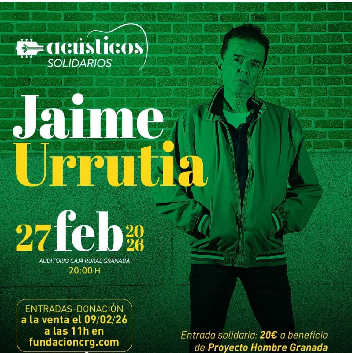 🎶 Jaime Urrutia actuará el 27 de febrero (20:00 h) en el Auditorio Fundación Caja Rural Granada dentro del ciclo #AcústicosSolidarios.

La recaudación se destinará íntegramente a <a href="/Granada_ph/">Proyecto Hombre Granada</a> 
🎟 Entradas desde el 9 de febrero (11:00 h) en fundacioncrg.com