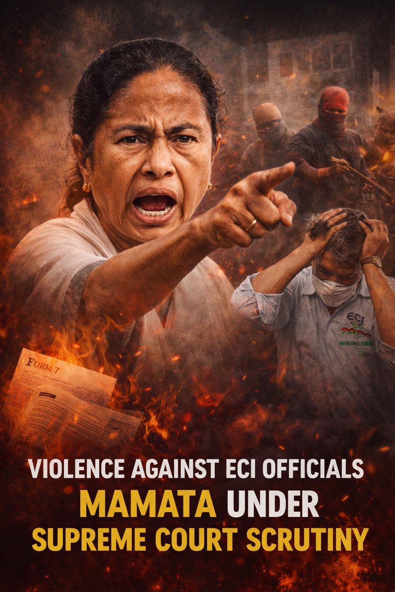 बंगाल की TMC सरकार को सुप्रीम कोर्ट का करारा तमाचा!

ममता बनर्जी के ड्रामा के बाद भी:

सुप्रीम कोर्ट ने स्पेशल इंटेंसिव रिवीजन (SIR) ड्यूटी में लगे अधिकारियों को धमकी, डराने-धमकाने और हिंसा के बारे में इलेक्शन कमीशन ऑफ़ इंडिया के एफिडेविट पर जवाब देने के लिए WB DGP को कारण बताओ