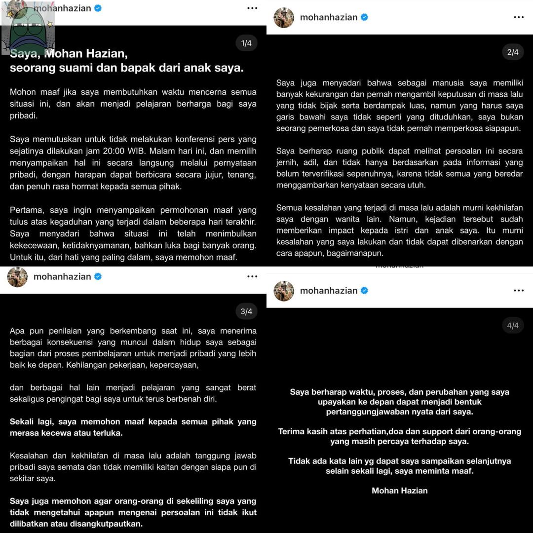 tanyarlfes's tweet image. 💚 Mohan gak jadi konfresi pers. intinya di postingan terbaru ini, dia tetap gak ngaku. TAPI KOK dia bilang "semua kesalahan saya yang terjadi di masa lalu adalah murni kekhilafan saya dengan wanita lain"????
x.com/i/status/20209…