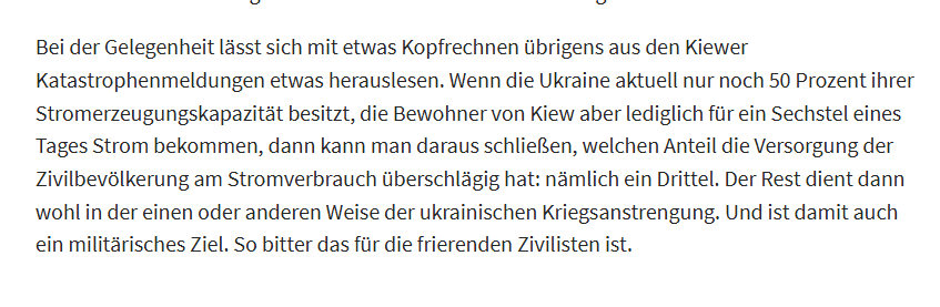 nomnomcookieez's tweet photo. 1) Das putinistische Drecksblatt "Junge Welt" versucht vorzurechnen, warum die ukrainische Stromversorgung ein legitimes militärisches Ziel ist.

Dabei ist deren Rechnung faktisch und technisch falsch und außerdem eine menschenverachtende Missachtung des Völkerrechts 🧵 https://t.co/ZcJm3thNh5