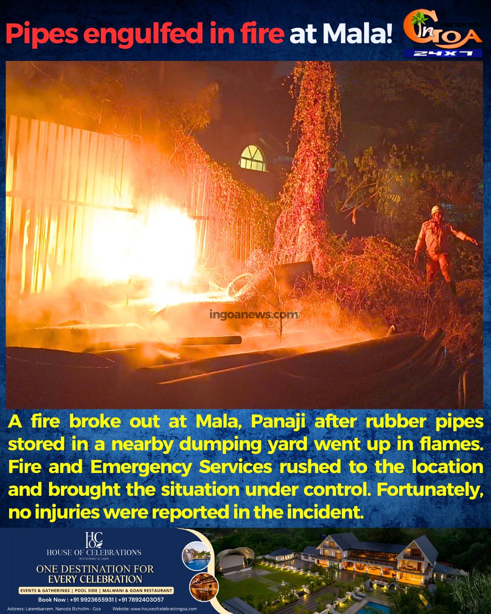 InGoa24x7's tweet image. Pipes engulfed in fire at Mala!

#Goa #GoaNews #Pipes #Fire