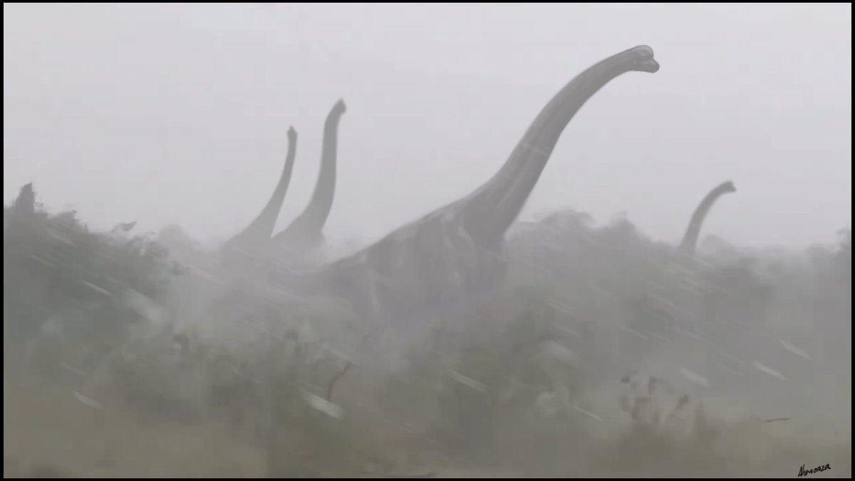 Brachiosaurs braving a wee bit of weather.