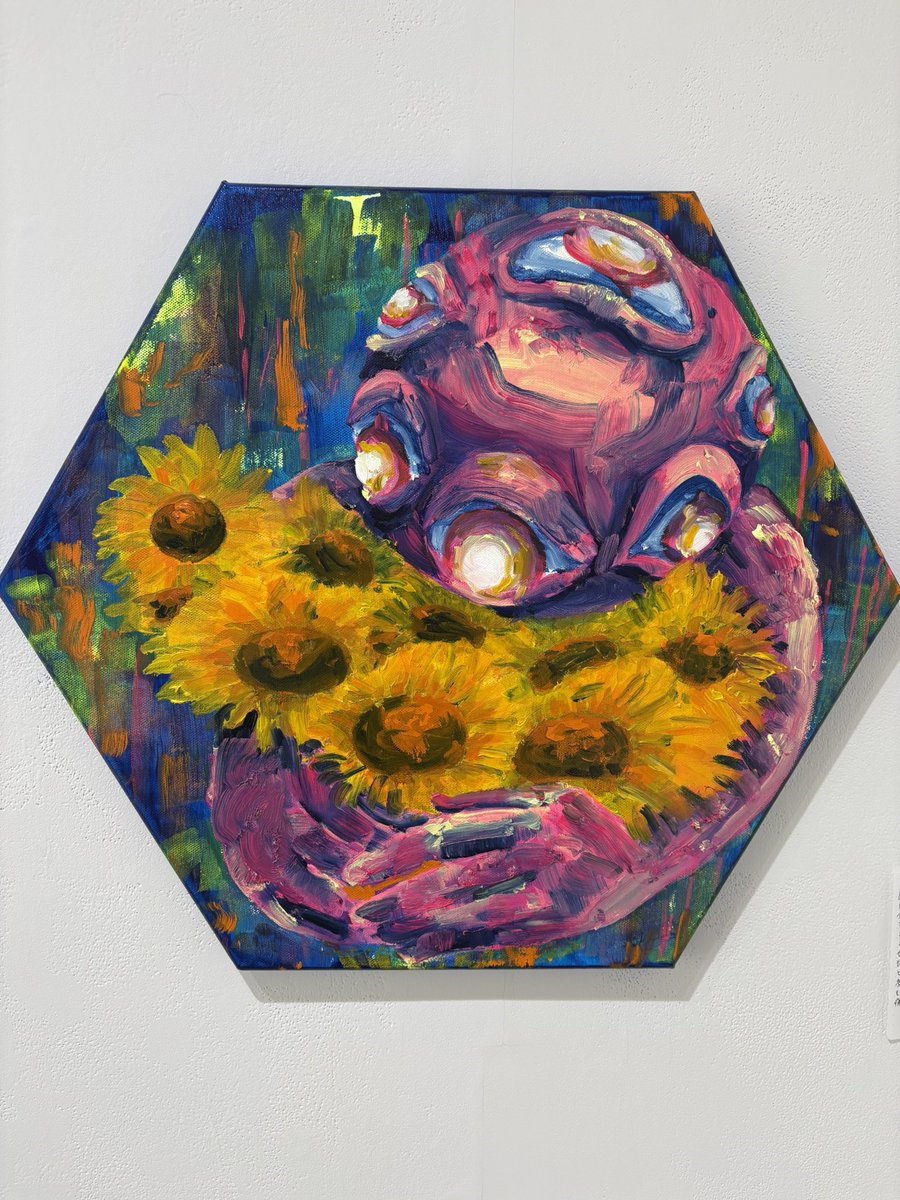 go_to_yume's tweet image. 今日は@tyattkaman_y 半坂優衣ちゃんの個展に行ってきました！！
テーマが良かったです。とても強い思いで大きな作品をたくさん描いたのだろうと思うと胸に来るものがありました。
撮影禁止の作品がすごくすごく良かったので皆さんぜひ！！現地で見てください！！
お勉強になりました！！😭💖