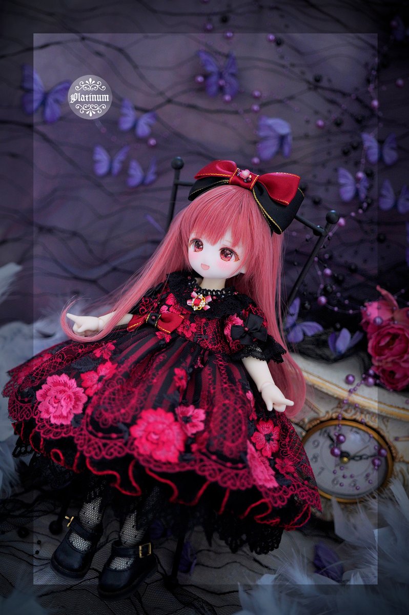 ✴︎ちょっと休憩中✴︎ビスクドール用♡ドレス(深紅)セット