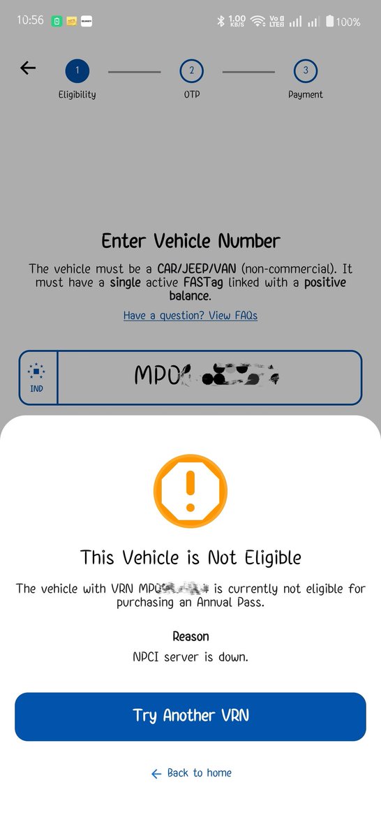 SomeOne_Abhi's tweet photo. @NHAI_Official @MORTHIndia @nitin_gadkari Unable to activate annual pass from the last 14 hours. Kindly help. https://t.co/WKcILKBESU