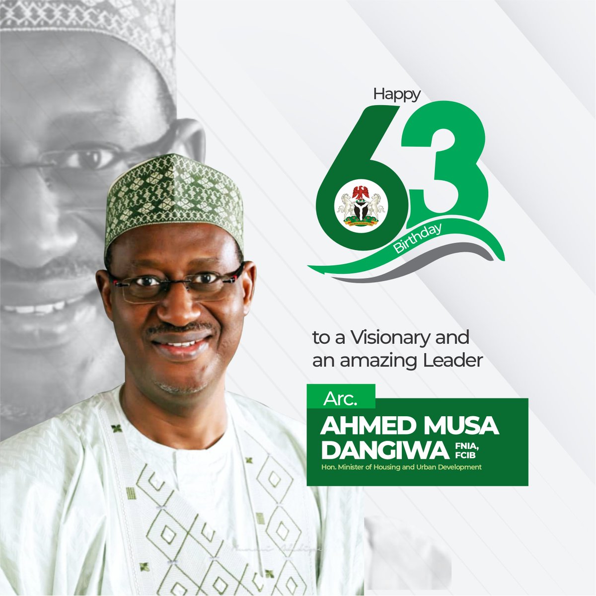 Mark_Chieshe's tweet image. Happy 63rd Birthday to our Honourable Minister, Arc. Ahmed Musa Dangiwa fnia, fcib.

Dear Sir, we thank God for your life and celebrate you today. It has been a privilege working under your leadership and witnessing your steady, thoughtful approach to service, reform, and