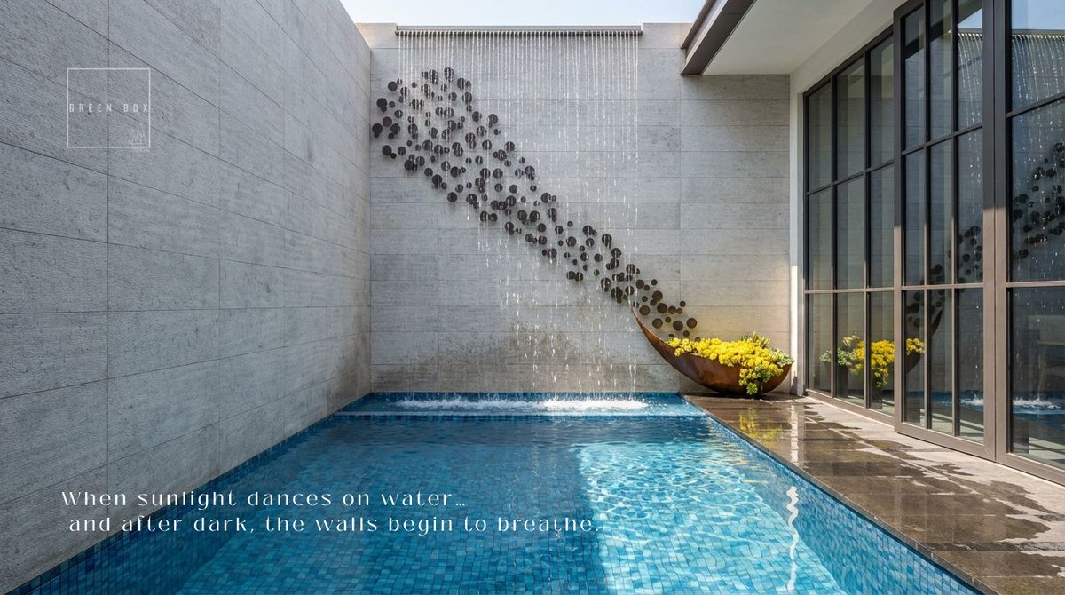 Greenbox_D's tweet photo. A dialogue between water, wall, and light.
Day reveals its calm. Night reveals its soul. #GreenBoxDesign
#LandscapeArchitecture
#LuxuryLandscape
#ArchitecturalDesign https://t.co/GOyVGhadDR