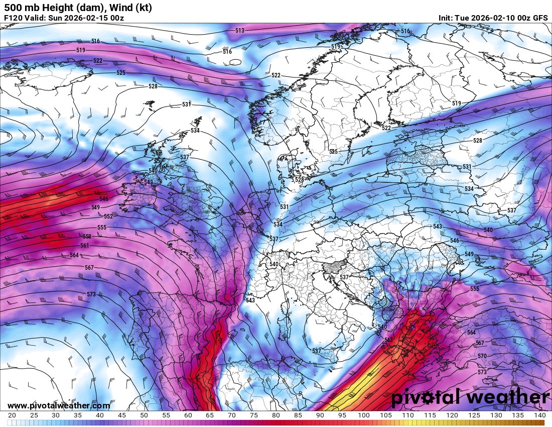 Ens venen uns dies de temporal dur de vent.

Us poso aquests mapes que no son del vent de superfície on vivim. Son a 5500m d'alçada però ajuden a veure el que pot passar.

Dimecres i dijous ventades de ponent tremendes a molts punts.

Cap de setmana tramuntanada-mestralada.