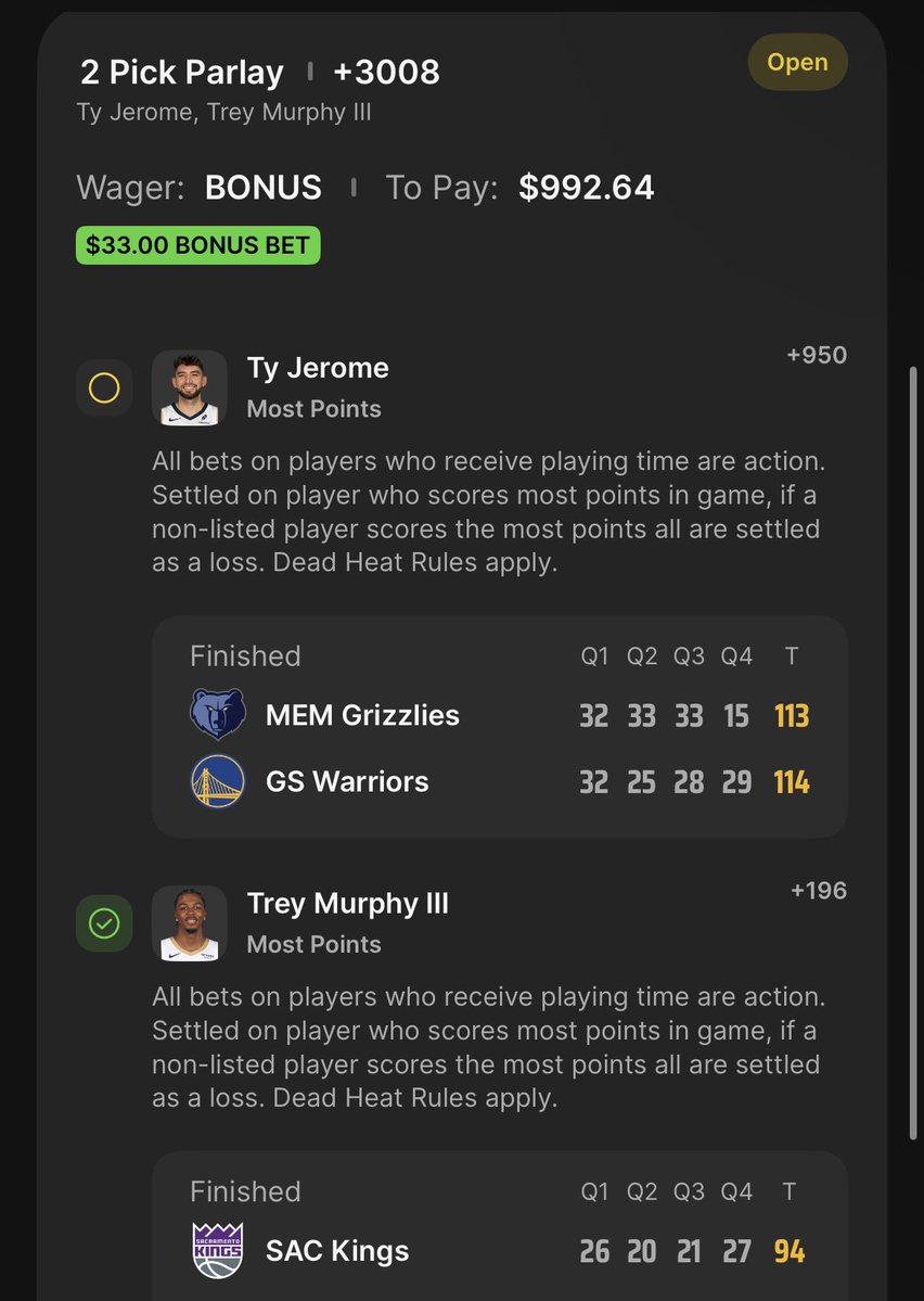 LockyPicks's tweet image. Somebody let me know what happens here? Got a tie for most points on Trey Murphy‼️
