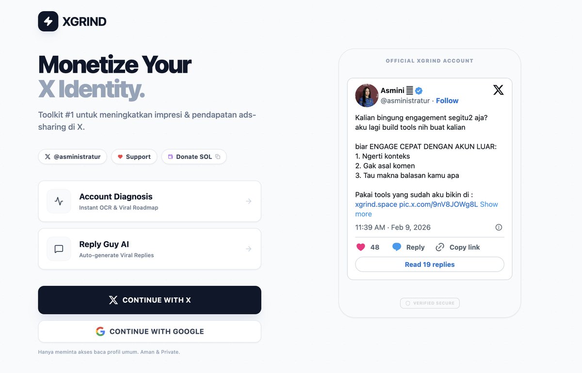 aizayrh's tweet image. XGrind adalah tools super keren buat content creator baru di X, dibuat oleh @asministratur 🫡

Cocok banget buat yang masih bingung cara bangun engagement tapi pengen gaspol cepat!
Mau engage dengan akun luar negeri secara efektif XGrind bantu kamu:
• Benar-benar paham konteks…