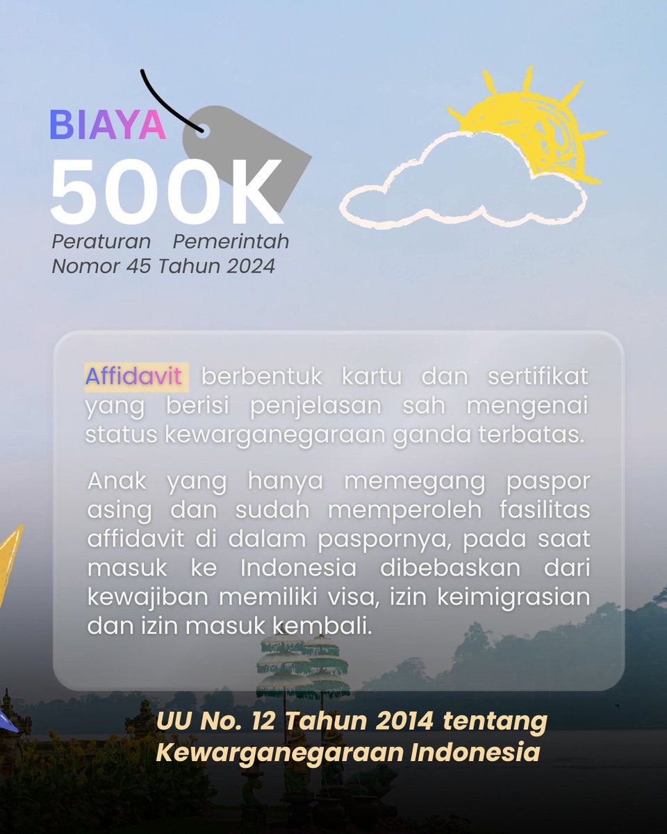 Hai Sobat Mido! 👋
Pernahkah kamu mendengar istilah affidavit? 🤔
Affidavit adalah bentuk fasilitas keimigrasian yang diberikan kepada anak pemegang paspor asing dengan status kewarganegaraan ganda terbatas.

Info lengkapnya simak postingan berikut ya!
#SetahunBerdampak