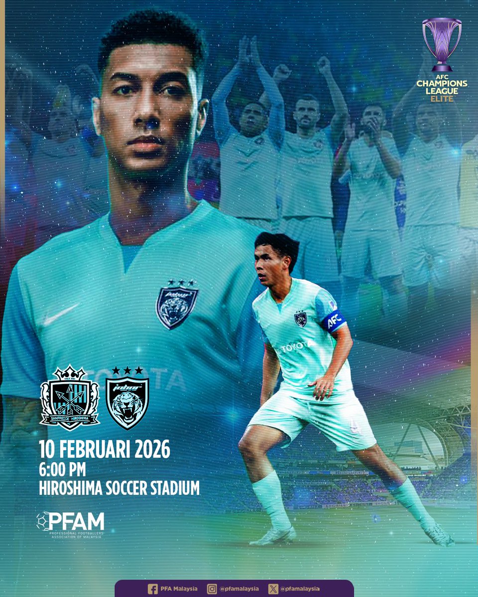 🔴🔵 Selamat maju jaya kepada <a href="/OfficialJohor/">JOHORSouthernTigers</a> dan seluruh pemain Harimau Selatan dalam aksi AFC Champions League Elite 2025/26 menentang Sanfrecce Hiroshima malam ini di Hiroshima Soccer Stadium

#PFAMalaysia
#SupportingThePlayers
#BuildingTheGame
#ACLElite