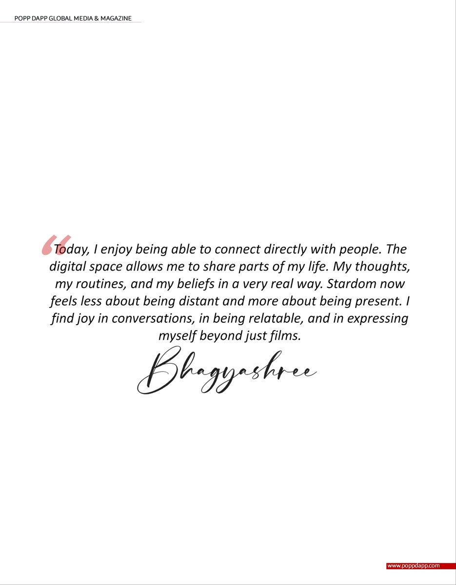 DappPopp's tweet image. BHAGYASHREE – QUIET MAJESTY OF STAYING TRUE
@bhagyashree123 
POPP DAPP VOL VII ISSUE II JAN-FEB 2026 | EXCLUSIVE FEATURE | DIGITAL ISSUE
poppdapp.com/popp-dapp/f/bh… 
#poppdapp #digitalissue #fashionmagazine #Bhagyashree #MainePyarKiya #Suman #IndianCinema #BollywoodClassics #Grace