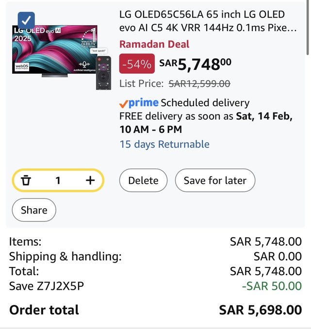 mod_167's tweet image. الشاشة الشهيرة من LG من نوع C5 بحجم 65 انش

تحصل على خصم مميز

الان بـ 4698 ريال