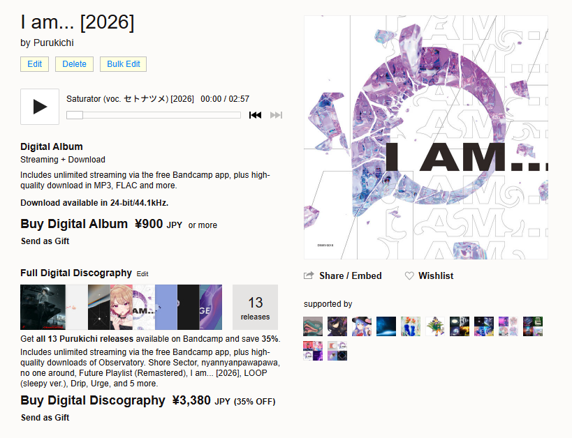 I am [2026] (bandcamp) 1. I am 2. Boundary 3. Spectrum (voc