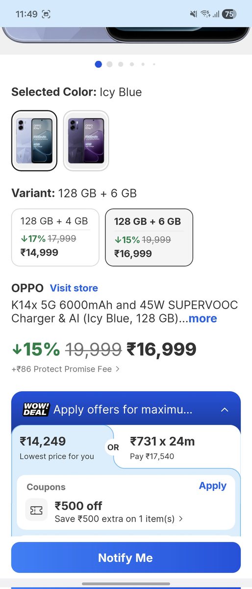 techdot23's tweet photo. Oppo K14x Price 
4GB +128GB - 14,999
8GB + 128GB  - 16,999

Overpriced  ?? ◇ Let me know in Comments 🤔 #oppo #OppoK14x #techdot https://t.co/CwUbTN2fyp