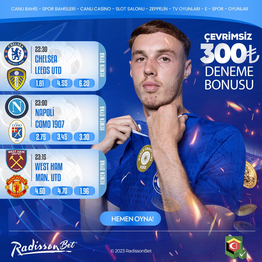 xradissonbet's tweet photo. 🏆Tüm Maçlar En Yüksek Oran ve Bonuslar İle #RadissonBet'te!

⚽️Chelsea - Leeds Utd
⚽️Napoli - Como 1907
⚽️West Ham - Man. Utd

✔️#Radissonbet'te Günlük ''Yarım Milyon Dolar'' Çekim İmkanı!

🎯https://t.co/kcMcYQAmhY https://t.co/gPSMWiiHl5