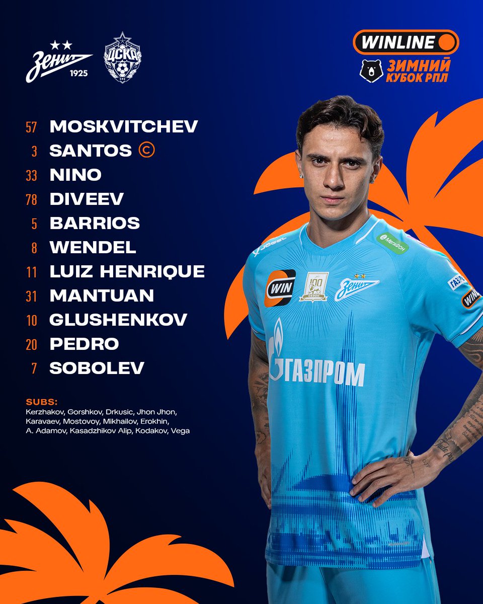 fczenit_en's tweet photo. 📋 Our starting XI to face CSKA Moscow in our final WINLINE RPL Winter Cup game in Abu Dhabi
#ZenitCSKA https://t.co/VKclwZ566z