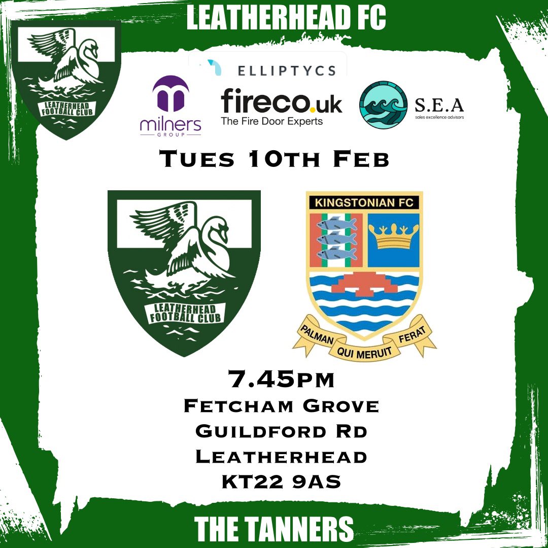 LeatherheadFC's tweet photo. It’s Matchday and we welcome @KingstonianFC to Fetcham Grove. 

Please keep an eye out for any further updates on the game throughout the day. 

#COYT https://t.co/jX0Nlr2LdN