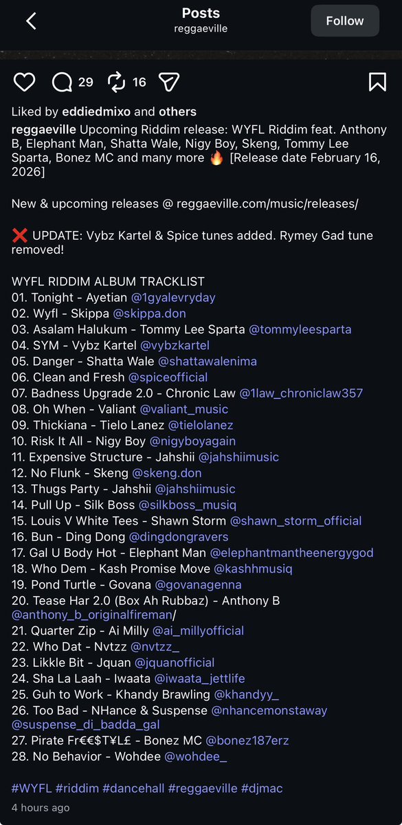 🎶 WYFL Riddim Compilation Album 💿 Alert! 🇯🇲 

DJ Mac’s upcoming compilation features <a href="/shattawalegh/">SHATTA WALE</a> on Track 5: “Danger” 

🗓️ the project is set to go live on Feb. 16th 

Shatta Wale is the only African &amp; Ghanaian dancehall artiste repping the continent on this particular lineup