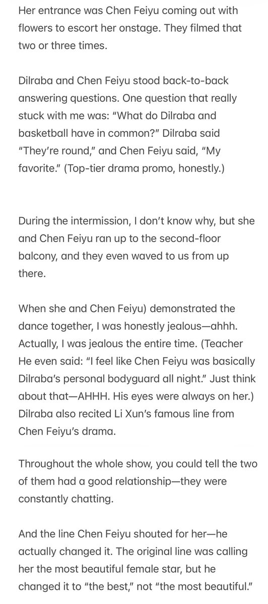 The repos from hi6 ep with Chen feiyu and Dilraba sound really fun😭 

This part 🥺 “And the line Chen Feiyu shouted for her—he actually changed it. The original line was calling her the most beautiful female star, but he changed it to “the best,” not “the most beautiful.” 🥺