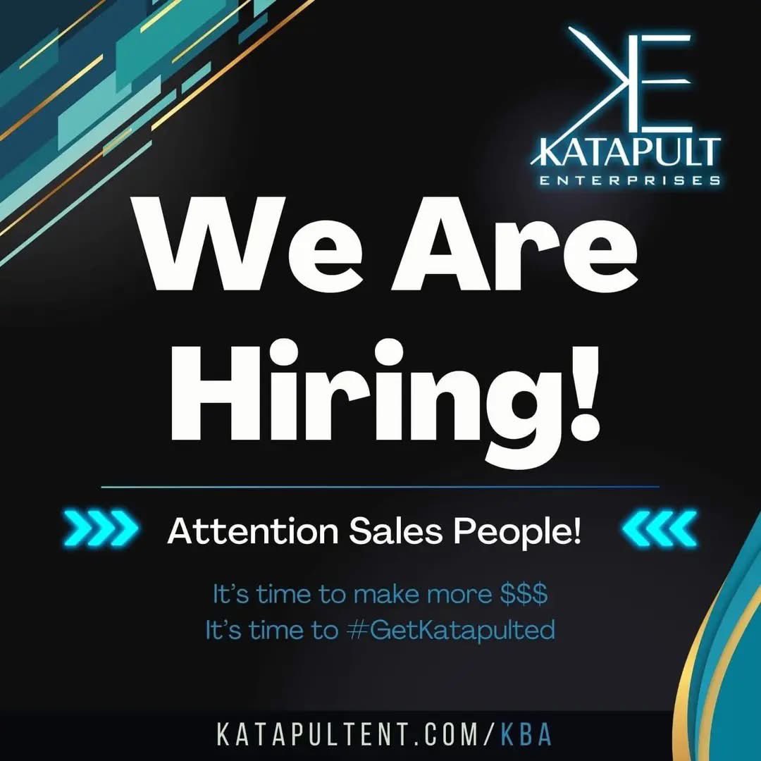 Want to join the Katapult family?

We're Hiring! 🕺

📌Perfect for an additional stream of income or full-time! 
📌Make your own hours and work from anywhere! We are #Hiring! 
👇👇👇👇

1. Brand Ambassadors 
Apply here ➡️➡️➡️ katapultent.com/kba